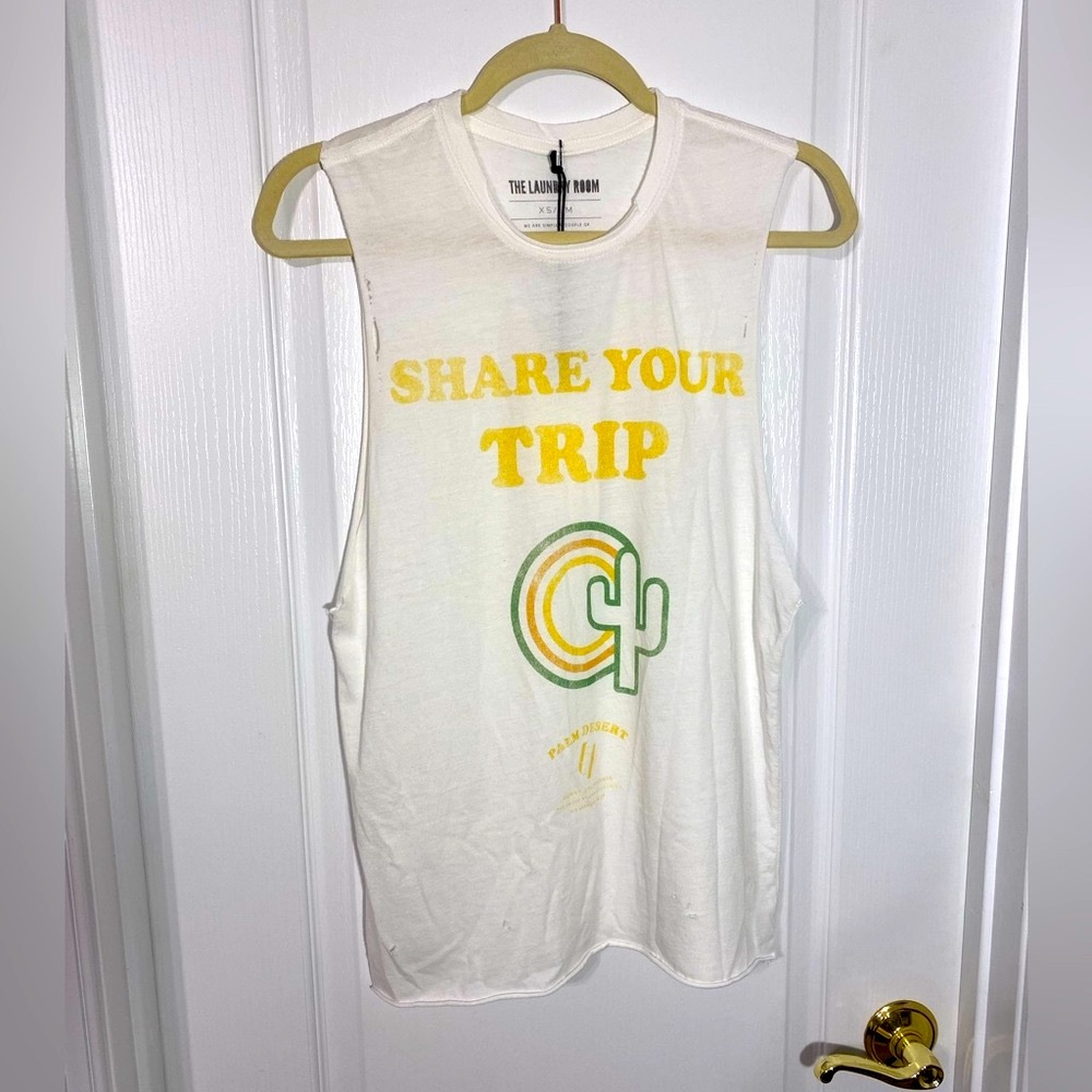 The Laundry Room ‘Share Your Trip’ Cactus Distressed Muscle Tee White Size XS